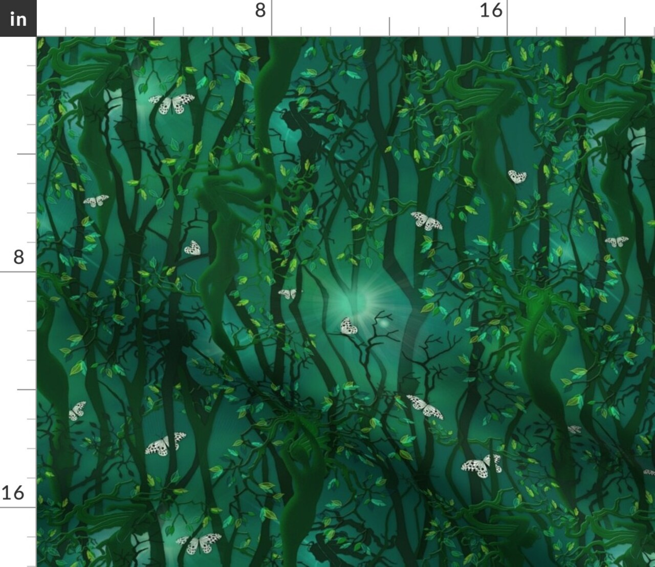 Wood Green Leaves Butterflies Forest Trees Fantasy Emerald Vines Nature Woodland Custom Printed Fabric by Spoonflower Various Fabrics by the Yard or Fat Quarter